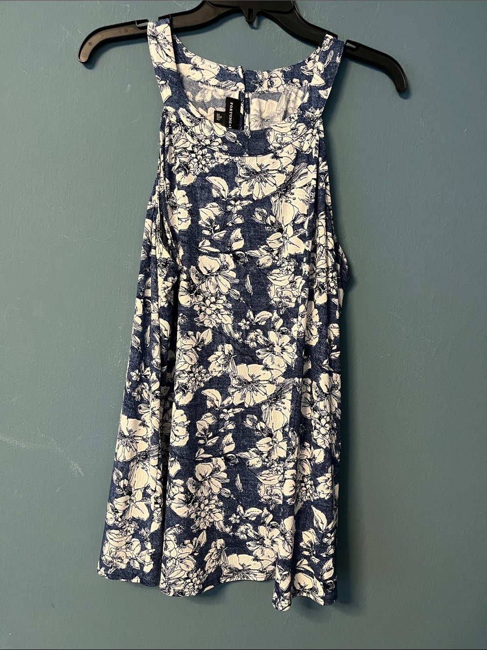Navy & White Floral High-Neck Swing Tank Top